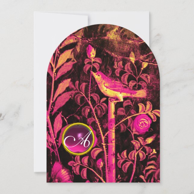 Invitación RUCIO CON ROSAS MONOGRAMA, Rosa Negro Amarillo (Anverso)
