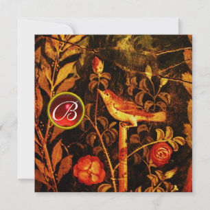 Invitación RUCIO DE NOCHE CON MONOGRAMA DE ROSAS, Rojo Negro 
