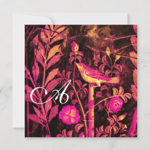 Invitación RUCIO DE NOCHE CON MONOGRAMA DE ROSAS, Rosa Negro 