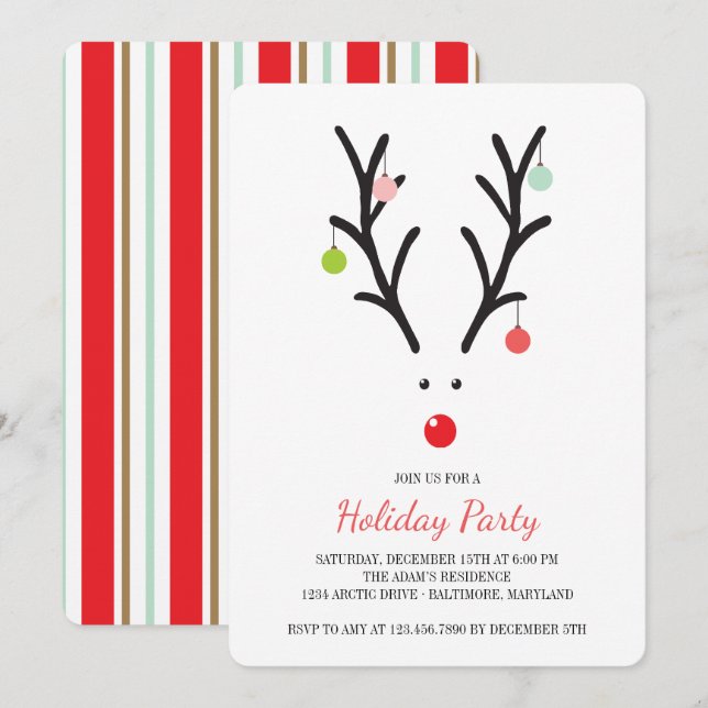 Invitación Rudolf, fiesta de feriado de renos (Anverso / Reverso)