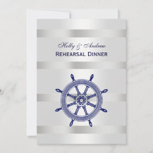 Invitación Rueda de barco azul plata wht BG V ensayo de cena
