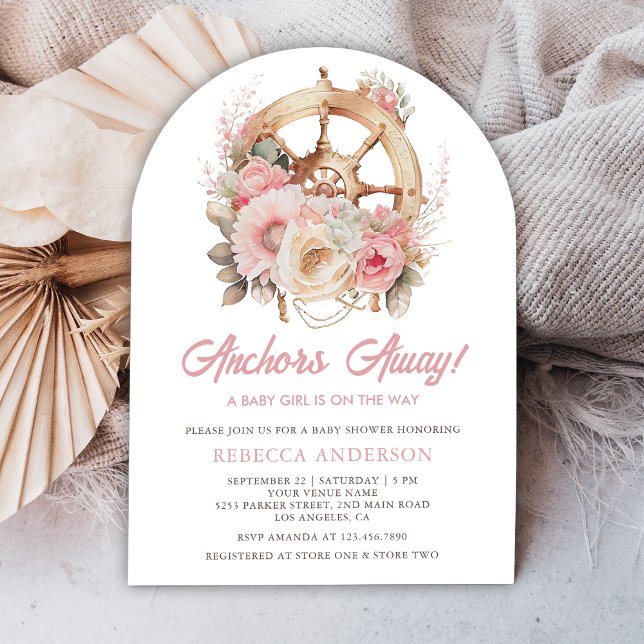 Invitación Rueda de barco floral Arco Chica náutico Baby Show (Subido por el creador)