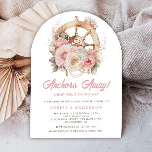 Invitación Rueda de barco floral niña náutica arco baby showe