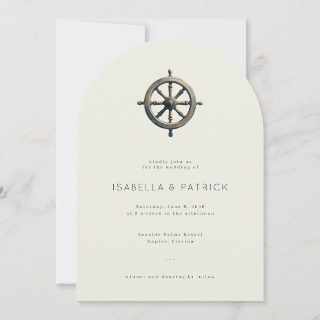 Invitación Rueda de barco náutica beige elegante (Anverso)