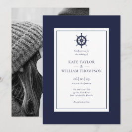 Invitación Rueda de barco náutico boda foto azul marino