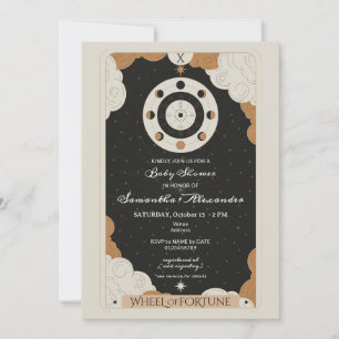 Invitación Rueda de la Fortuna Tarot Baby Shower Celestial