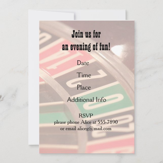 Invitación Rueda de la ruleta de la noche del Casino con el r (Reverso)