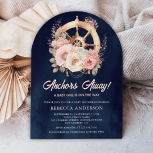 Invitación Rueda de timón floral náutica niña ducha de bebé d