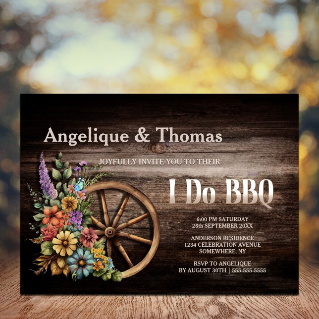 Invitación Rueda de vagón floral de madera rústica que hago b (Subido por el creador)