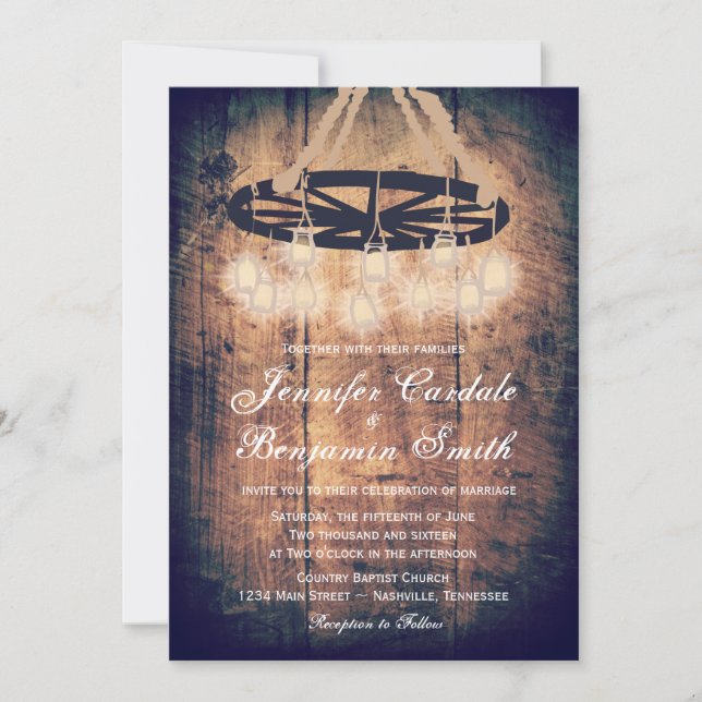 Invitación Rueda de vagón Mason Jar Chandelier Wedding (Anverso)