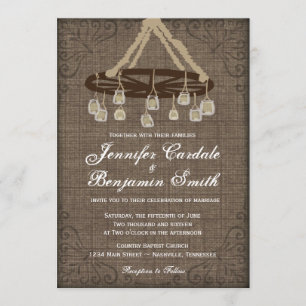 Invitación Rueda de vagón Mason Jar Chandelier Wedding