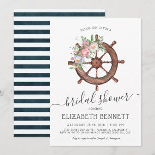 Invitación Rueda del Nautical Floral Ship   Ducha de novia