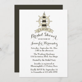 Invitación Rueda Nautical Brown Bridal Shower Lighthouse