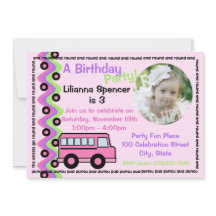 Ruedas de bus de escuela rosa con foto