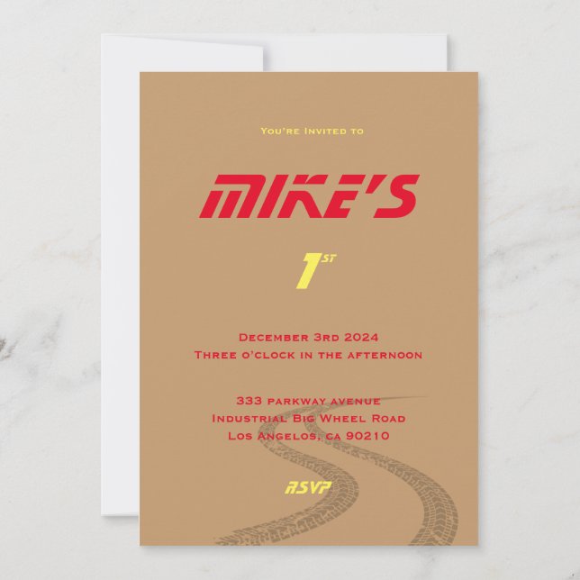 Invitación Ruedas de monstruo naranja, amarillo, rojo, verde  (Reverso)