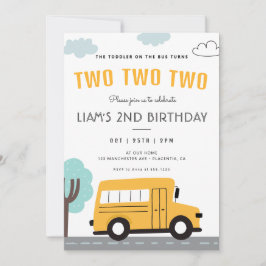Invitación Ruedas de segundo cumpleaños en autobús escolar en