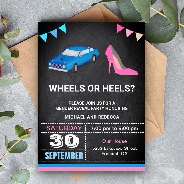 Invitación Ruedas o talones Fiesta de revelación de género (Subido por el creador)