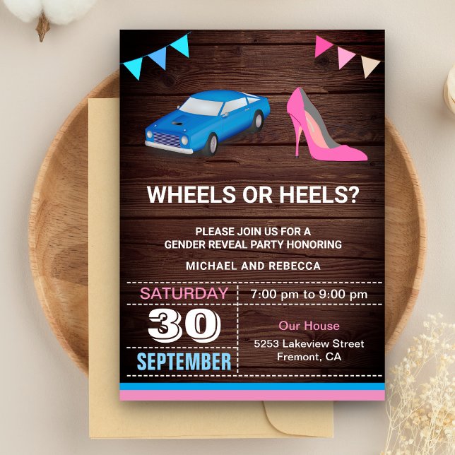 Invitación Ruedas o talones Fiesta de revelación de género (Subido por el creador)