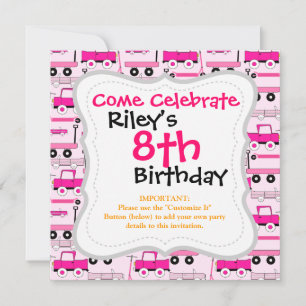Invitación Ruedas rosadas calientes Vehículos de transporte d
