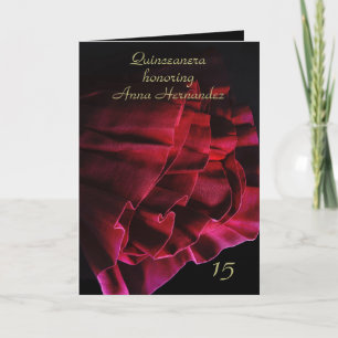 Invitación Rufles rosa rojo vestido de gala negro Quinceañera