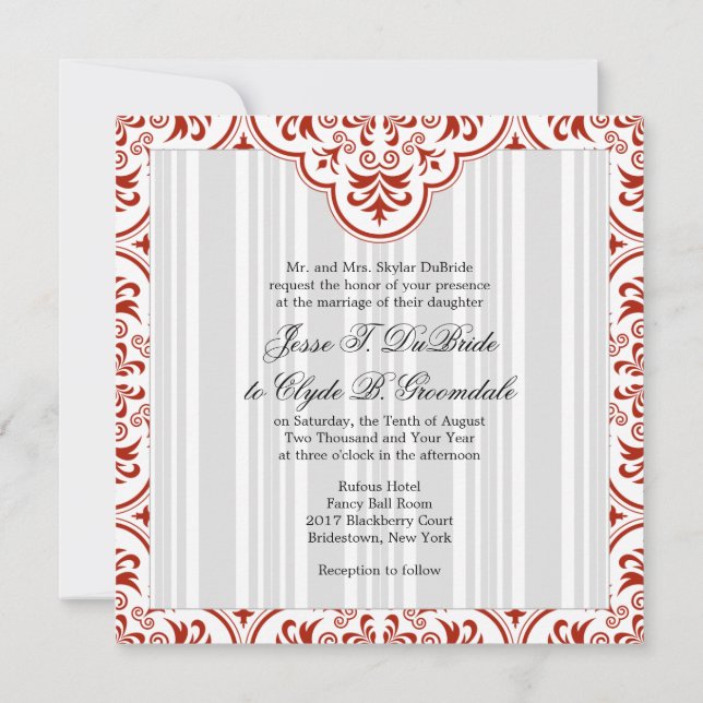 Invitación Rufous Boda Damask DIY (Reverso)