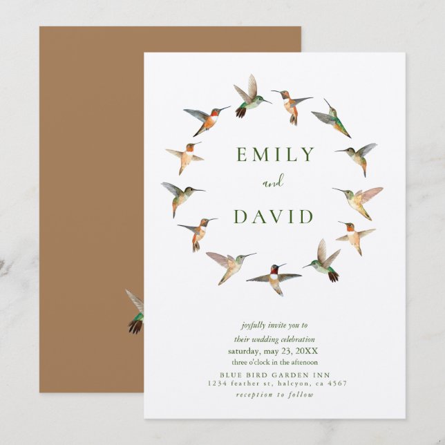 Invitación Rufous Hummingbirds Boda (Anverso / Reverso)