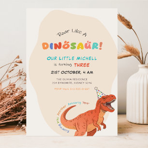 Invitación Ruge como una acuarela de dinosaurio Trex cumpleañ