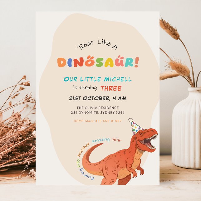 Invitación Ruge como una acuarela de dinosaurio Trex cumpleañ (Subido por el creador)