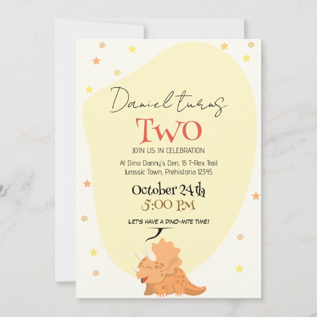 Invitación Ruge Diversión: Cumpleaños Temático de Dinosaurios (Anverso)