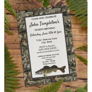 Invitación Rugged Adult Fishing Birthday Men's Camo Fish