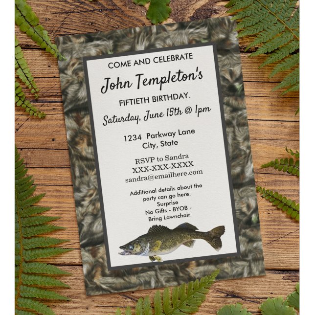Invitación Rugged Adult Fishing Birthday Men's Camo Fish (Subido por el creador)