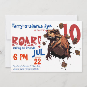 Invitación ¡Rugido de T-Rex! para niños y niñas mayores, Cump