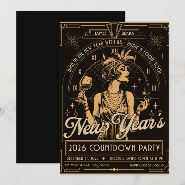 Invitación Rugiendo en el Año Nuevo (Anverso / Reverso)