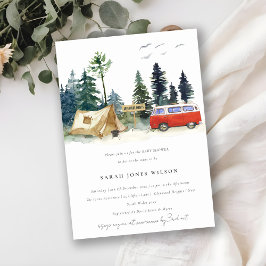 Invitación Ruido Camping Watercolor Pine Forest Baby Shower