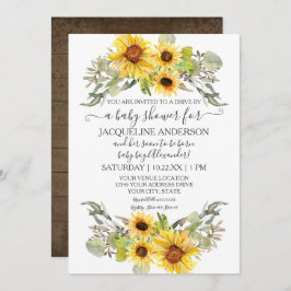 Invitación Ruido De Girasol Rústico Por Baby Shower Watercolo