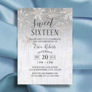 Invitación Ruido invierno Plata Snowflakes 16 Fiestas