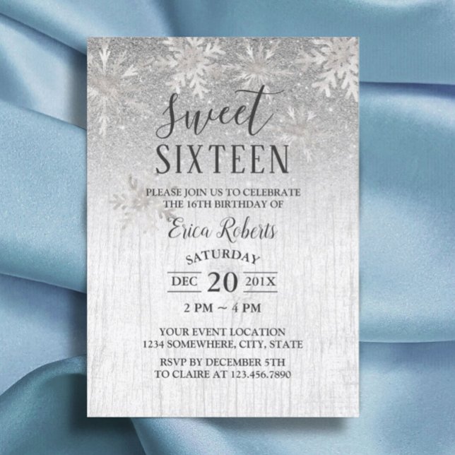 Invitación Ruido invierno Plata Snowflakes 16 Fiestas (Subido por el creador)