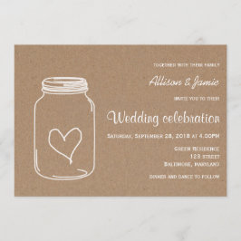 Invitación Ruido Kraft Papel Masonjar Boda de campo en el cor