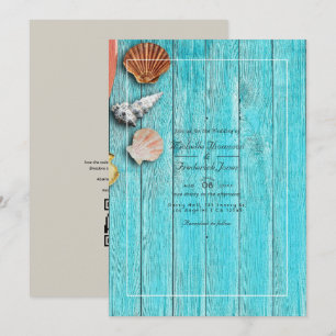 Invitación Ruido Turquesa Código QR RSVP Boda de playa