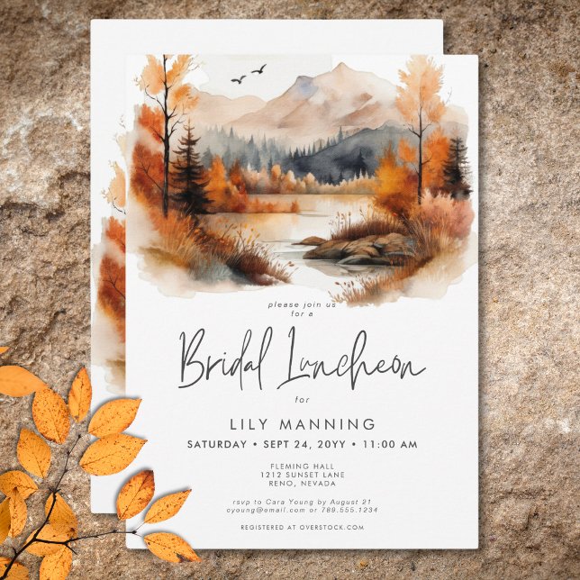 Invitación Ruidosa acuarela de montaña de otoño - Nochebuena (Rustic Fall Mountain Watercolor Bridal Luncheon Invitation)
