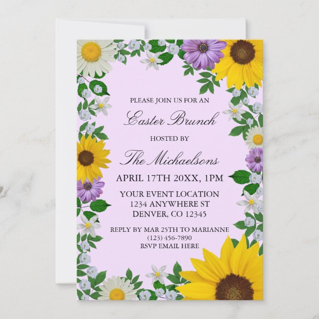 Invitación Ruidosa Pascua floral de margarita de girasol (Anverso)