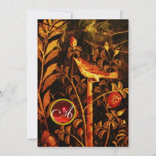 Invitación RUISEÑOR CON MONOGRAMA DE ROSAS, Rojo Negro Amaril