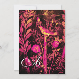 Invitación RUISEÑOR CON MONOGRAMA DE ROSAS, Rosa Negro Amaril