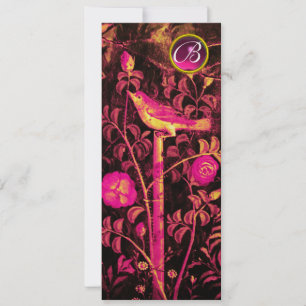 Invitación RUISEÑOR CON MONOGRAMA DE ROSAS, Rosa Negro Dorado