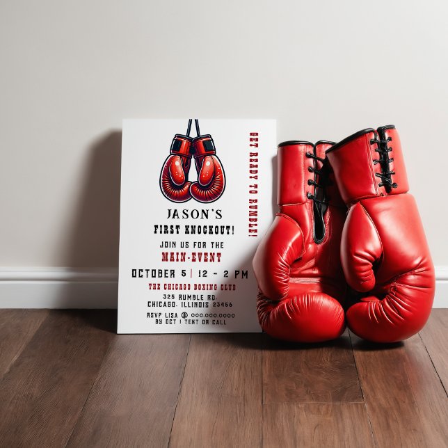 Invitación Rumble rojo primer cumpleaños de boxeo de Knockout (Red Rumble First Knockout Boxing Birthday Invitation)