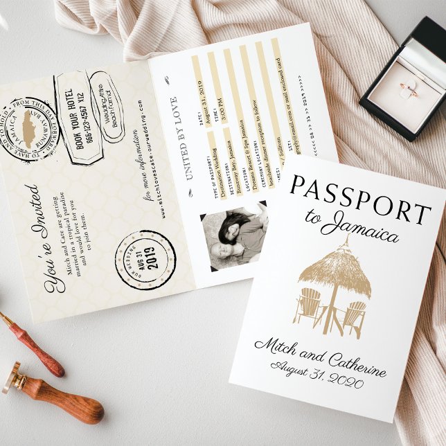 Invitación Runaway Bay Jamaica Tan Passport Boda (Subido por el creador)
