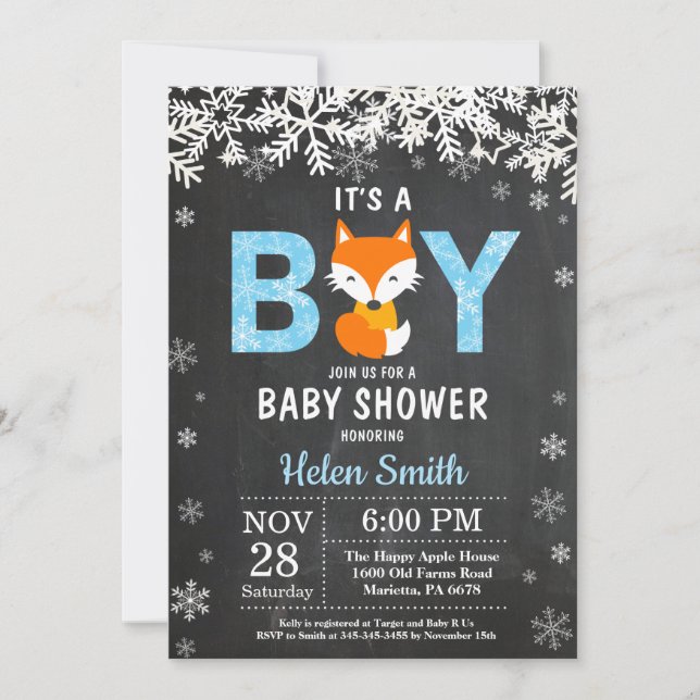 Invitación rusa a Baby Shower de Fox Winter Boy (Anverso)