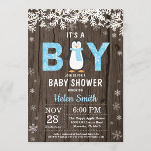 Invitación rusa a Baby Shower de niño pingüino inv