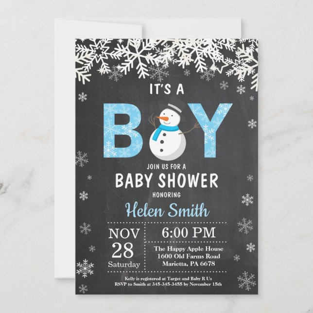 Invitación rusa a Baby Shower de Snowman (Anverso)