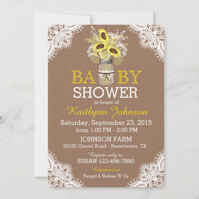 Invitación rusa a Baby Shower de Sunflower Mason J (Anverso)